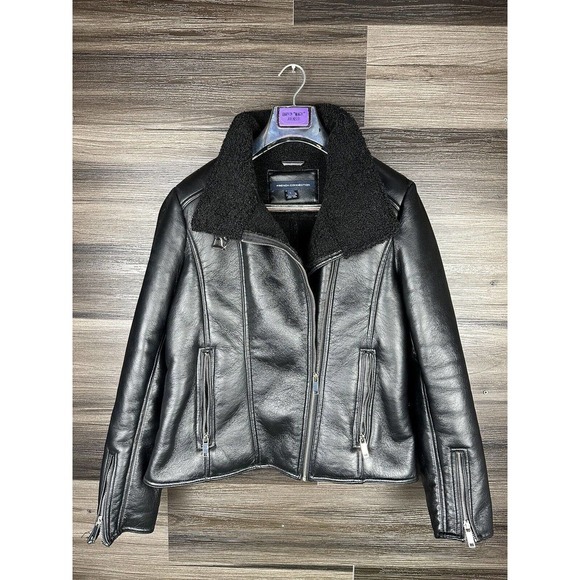 French Connection Black Faux Leather Jacket Size‎ Large - Picture 4 of 8